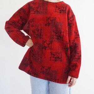 Vintage Artisans Red Cardinal Bird Abstract Graphic Knit Sweater Animal  L